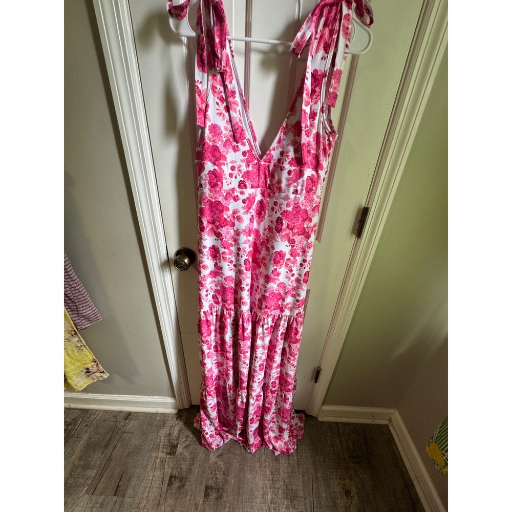 Smith & Quinn Pink Floral Tie Shoulder Tiered Maxi‎ Dress Medium